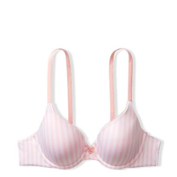 38DDD VICTORIA SECRET Lightly Lined Perfect Coverage Full Bra Pink White Stripe - Picture 3 of 7